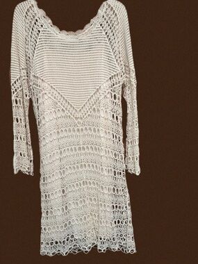 Women's White Crochet Swim Cover-Up Dress